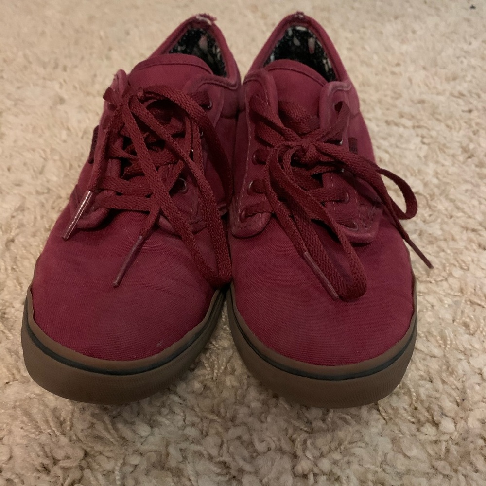 Maroon gum sole skinny vans